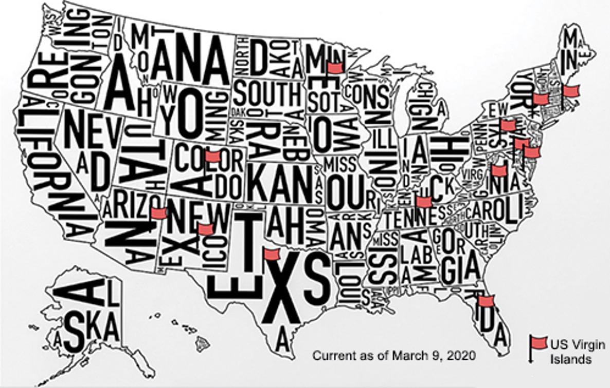 USA map with states and territories names