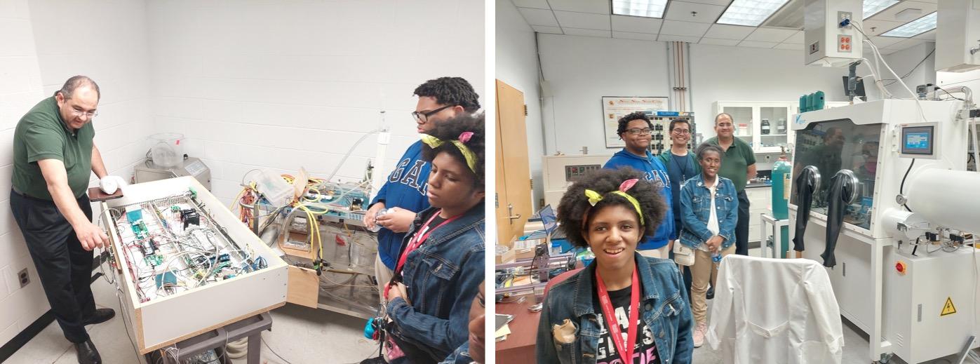 e4usa students with a teacher in UMD lab facility