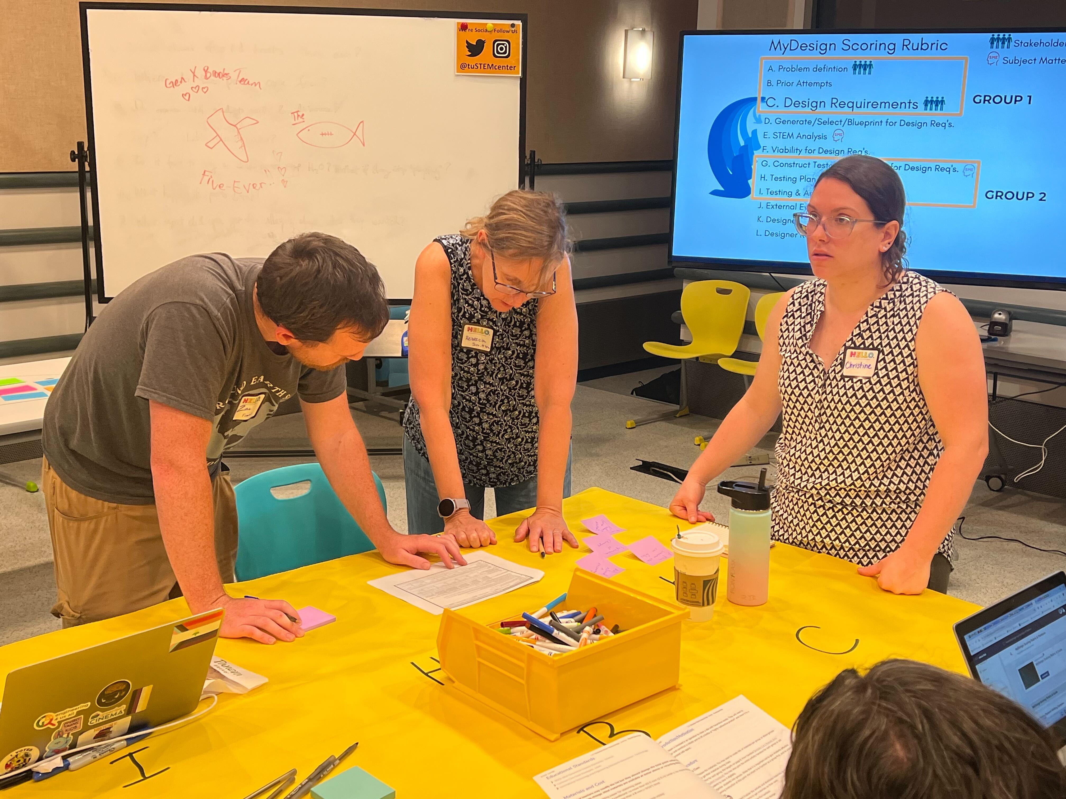 three teachers of e4usa gathered around a table