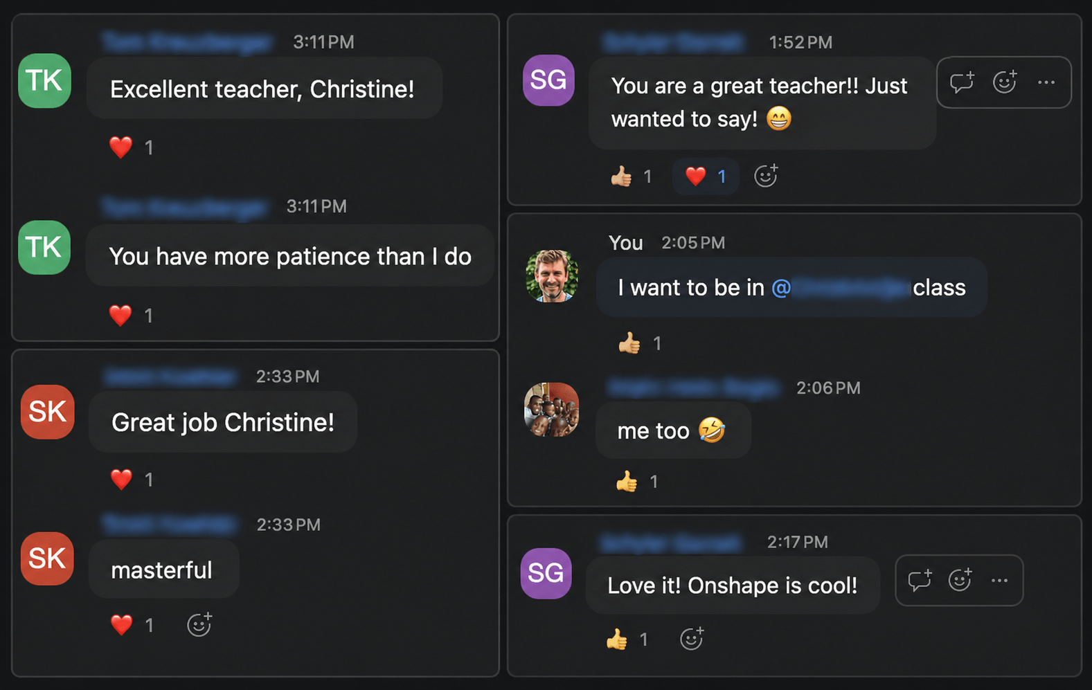 Screenshots from ZOOM chat during Christine's CAD session
